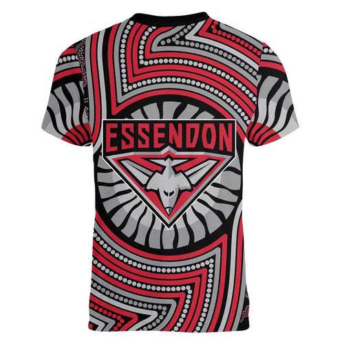 Essendon Football Club Women V-Neck T-Shirt Indigenous Monochrome Dot Art Mascot Style