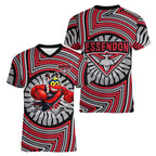 Essendon Football Club Women V-Neck T-Shirt Indigenous Monochrome Dot Art Mascot Style