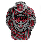 Essendon Football Club Zip Hoodie Indigenous Monochrome Dot Art Mascot Style
