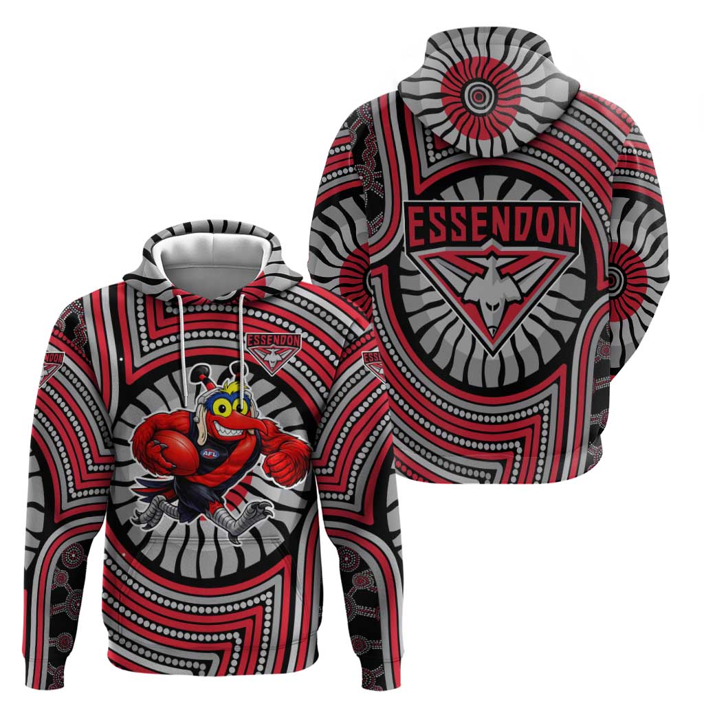 Essendon Football Club Zip Hoodie Indigenous Monochrome Dot Art Mascot Style