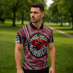 Essendon Football Club Zipper Polo Shirt Indigenous Monochrome Dot Art Mascot Style