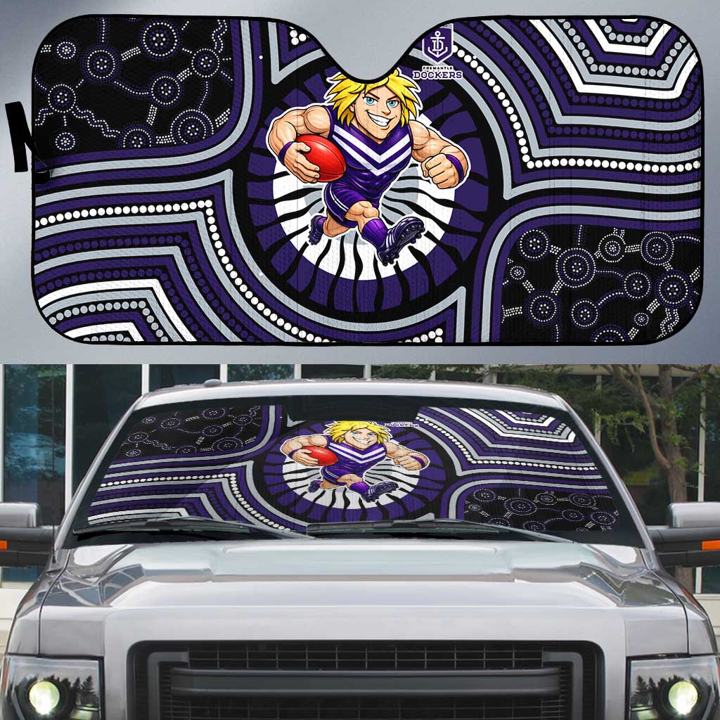 Fremantle Dockers Auto Sun Shade Indigenous Monochrome Dot Art Mascot Style
