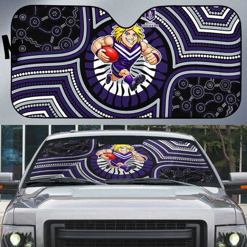 Fremantle Dockers Auto Sun Shade Indigenous Monochrome Dot Art Mascot Style