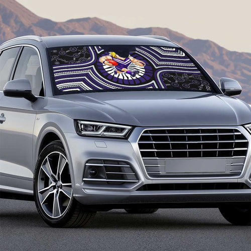 Fremantle Dockers Auto Sun Shade Indigenous Monochrome Dot Art Mascot Style