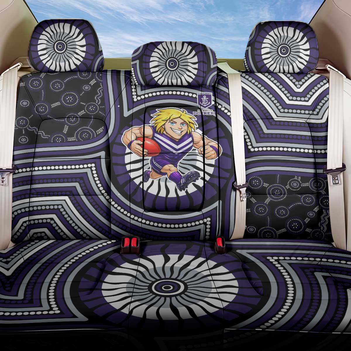 Fremantle Dockers Back Car Seat Cover Indigenous Monochrome Dot Art Mascot Style
