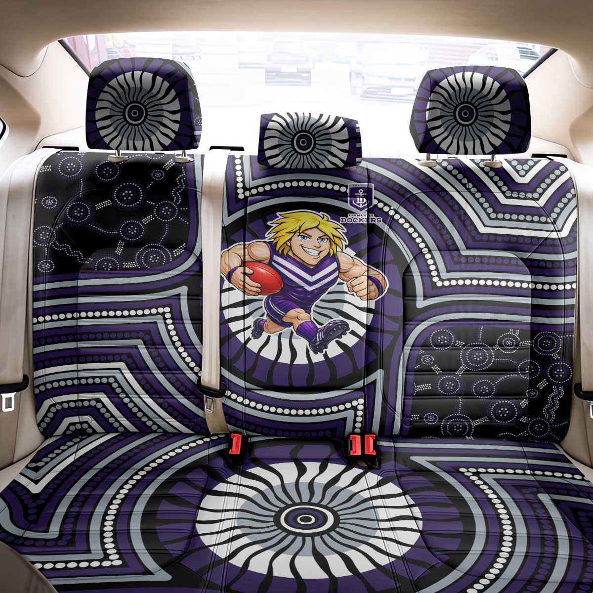Fremantle Dockers Back Car Seat Cover Indigenous Monochrome Dot Art Mascot Style