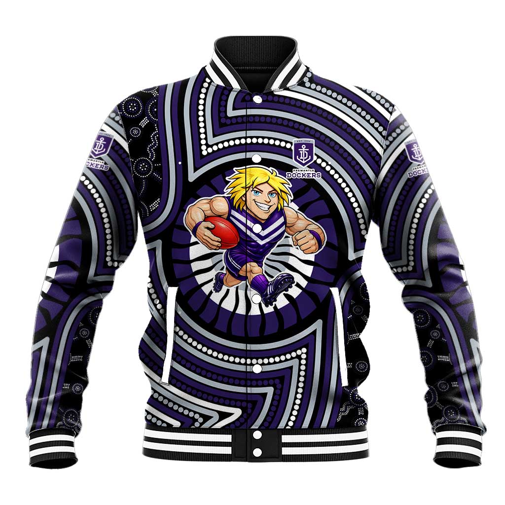 Fremantle Dockers Baseball Jacket Indigenous Monochrome Dot Art Mascot Style