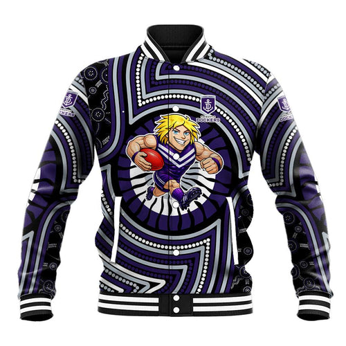 Fremantle Dockers Baseball Jacket Indigenous Monochrome Dot Art Mascot Style