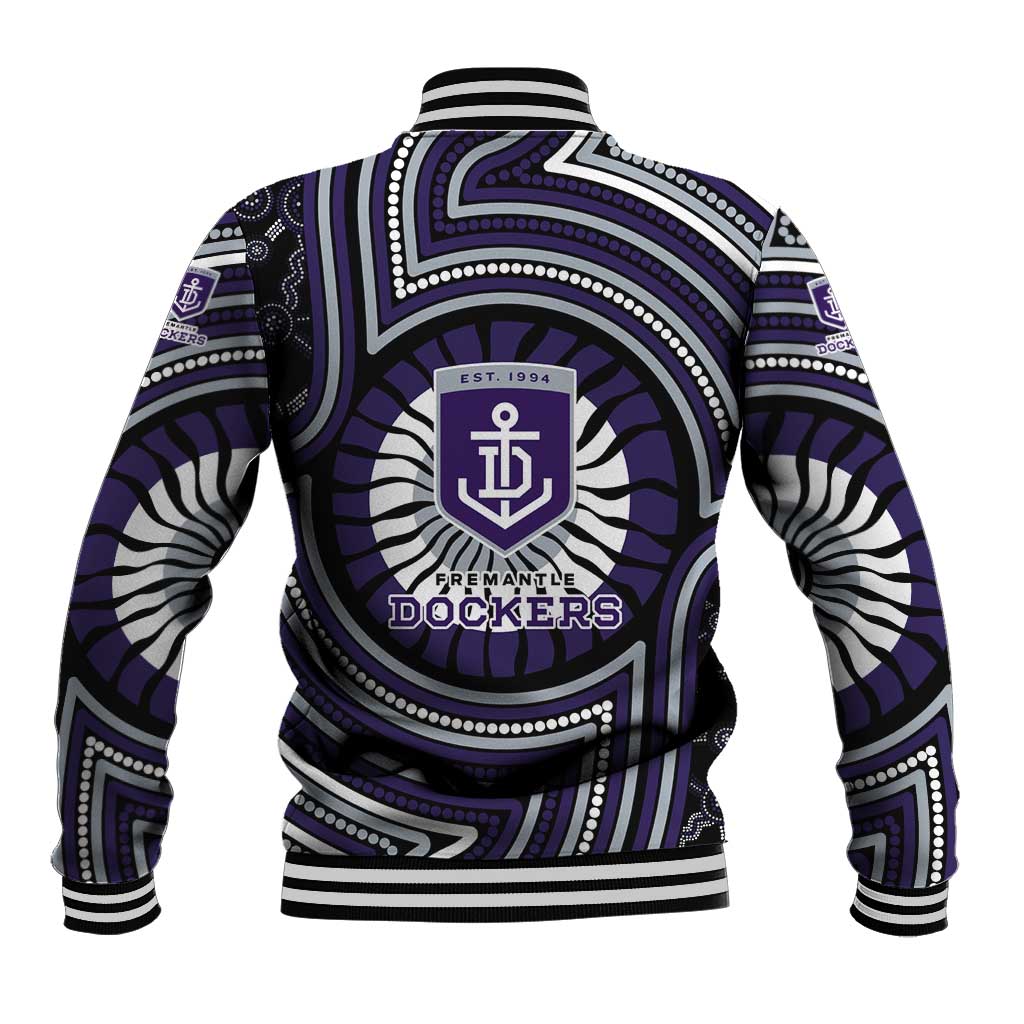 Fremantle Dockers Baseball Jacket Indigenous Monochrome Dot Art Mascot Style