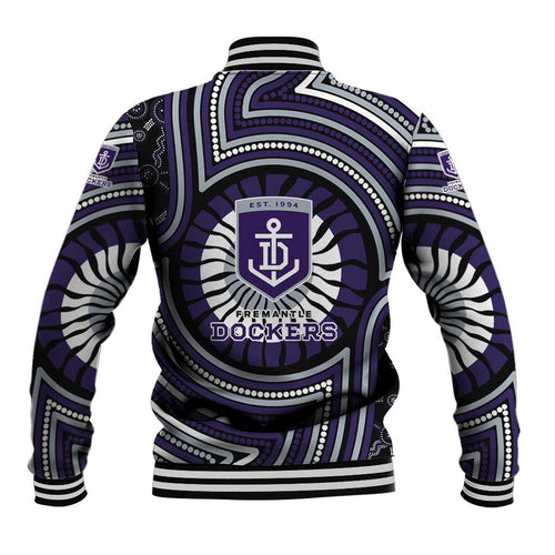 Fremantle Dockers Baseball Jacket Indigenous Monochrome Dot Art Mascot Style