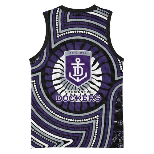 Fremantle Dockers Basketball Jersey Indigenous Monochrome Dot Art Mascot Style