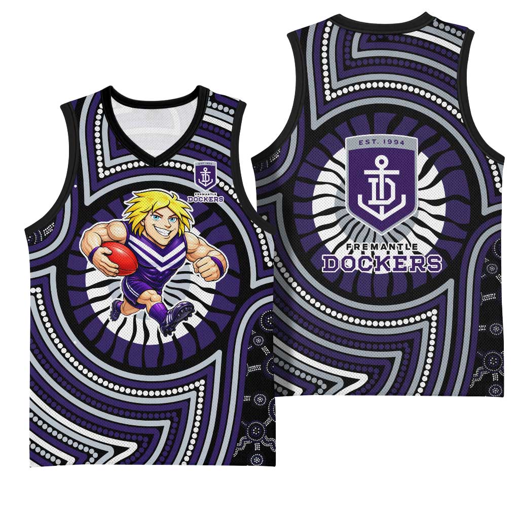 Fremantle Dockers Basketball Jersey Indigenous Monochrome Dot Art Mascot Style