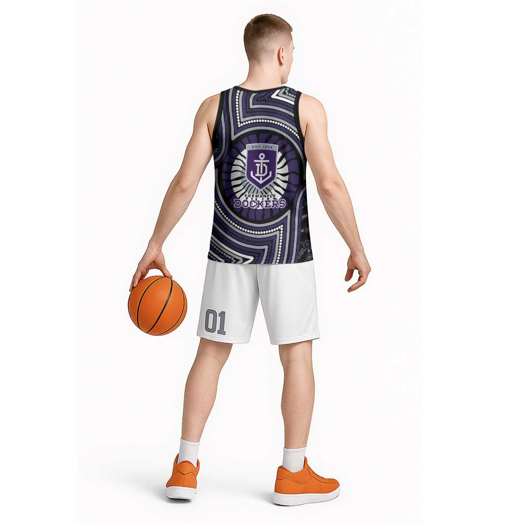 Fremantle Dockers Basketball Jersey Indigenous Monochrome Dot Art Mascot Style