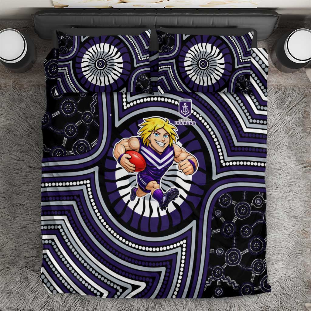 Fremantle Dockers Bedding Set Indigenous Monochrome Dot Art Mascot Style