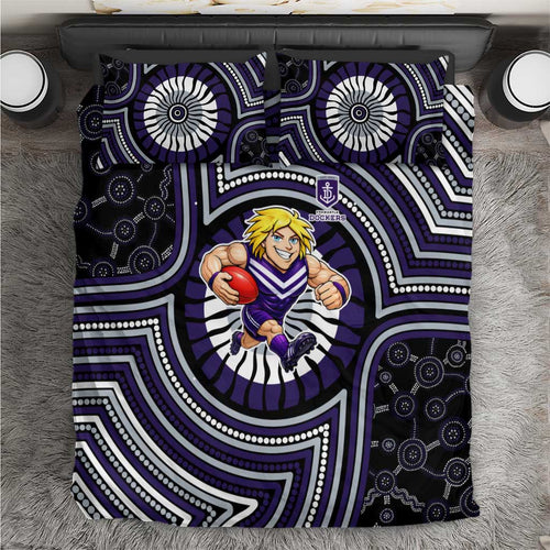 Fremantle Dockers Bedding Set Indigenous Monochrome Dot Art Mascot Style
