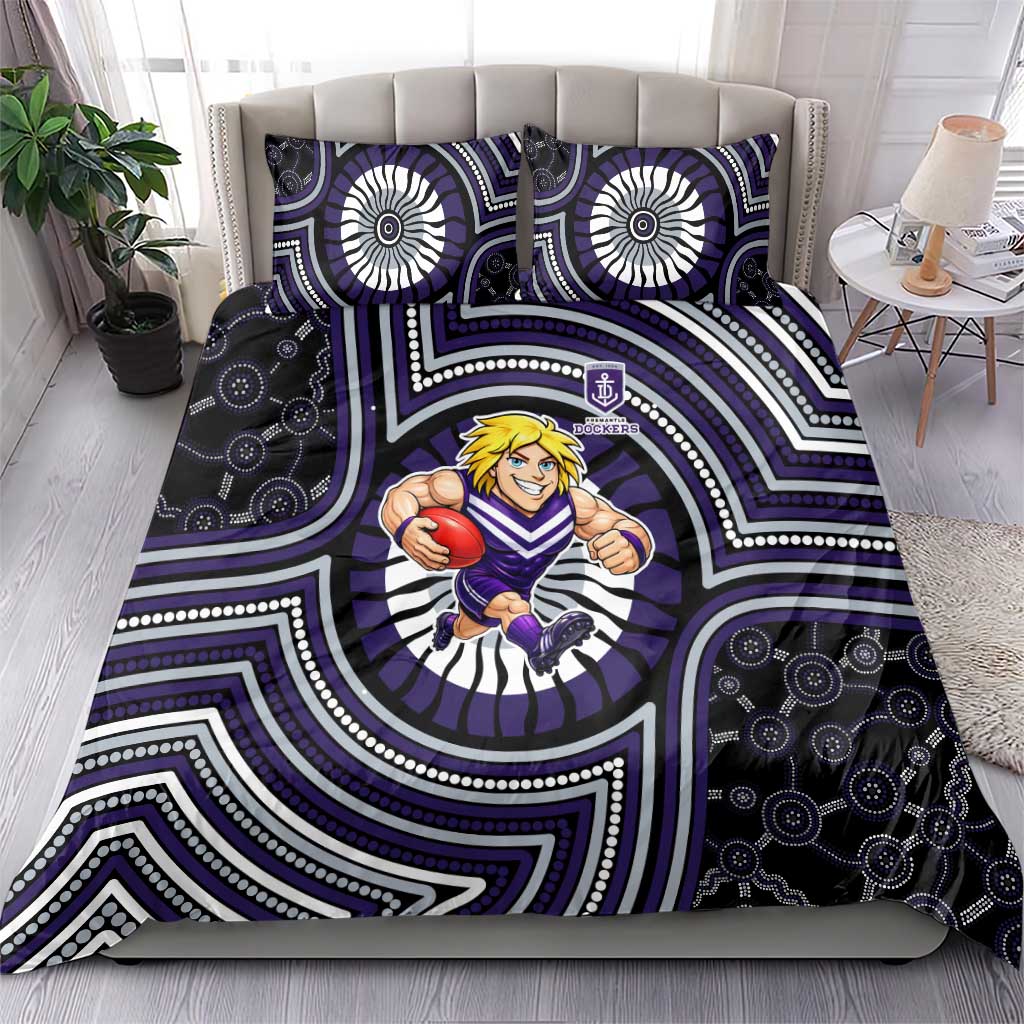 Fremantle Dockers Bedding Set Indigenous Monochrome Dot Art Mascot Style