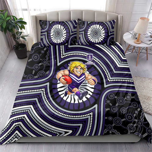 Fremantle Dockers Bedding Set Indigenous Monochrome Dot Art Mascot Style