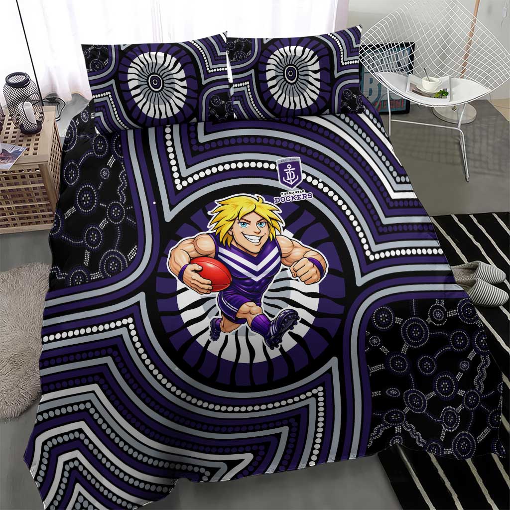Fremantle Dockers Bedding Set Indigenous Monochrome Dot Art Mascot Style