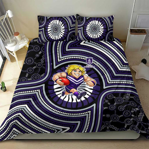 Fremantle Dockers Bedding Set Indigenous Monochrome Dot Art Mascot Style
