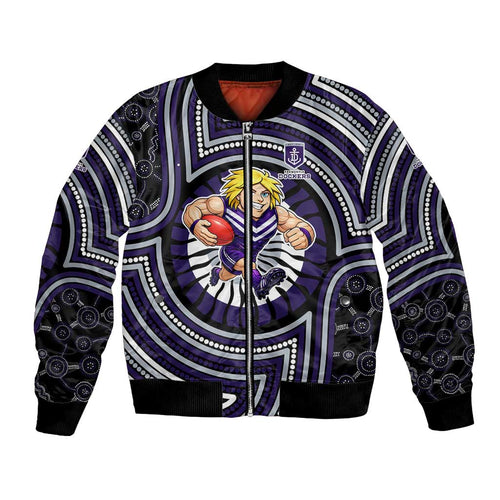 Fremantle Dockers Bomber Jacket Indigenous Monochrome Dot Art Mascot Style