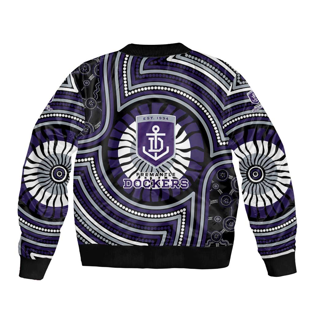 Fremantle Dockers Bomber Jacket Indigenous Monochrome Dot Art Mascot Style