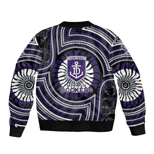 Fremantle Dockers Bomber Jacket Indigenous Monochrome Dot Art Mascot Style