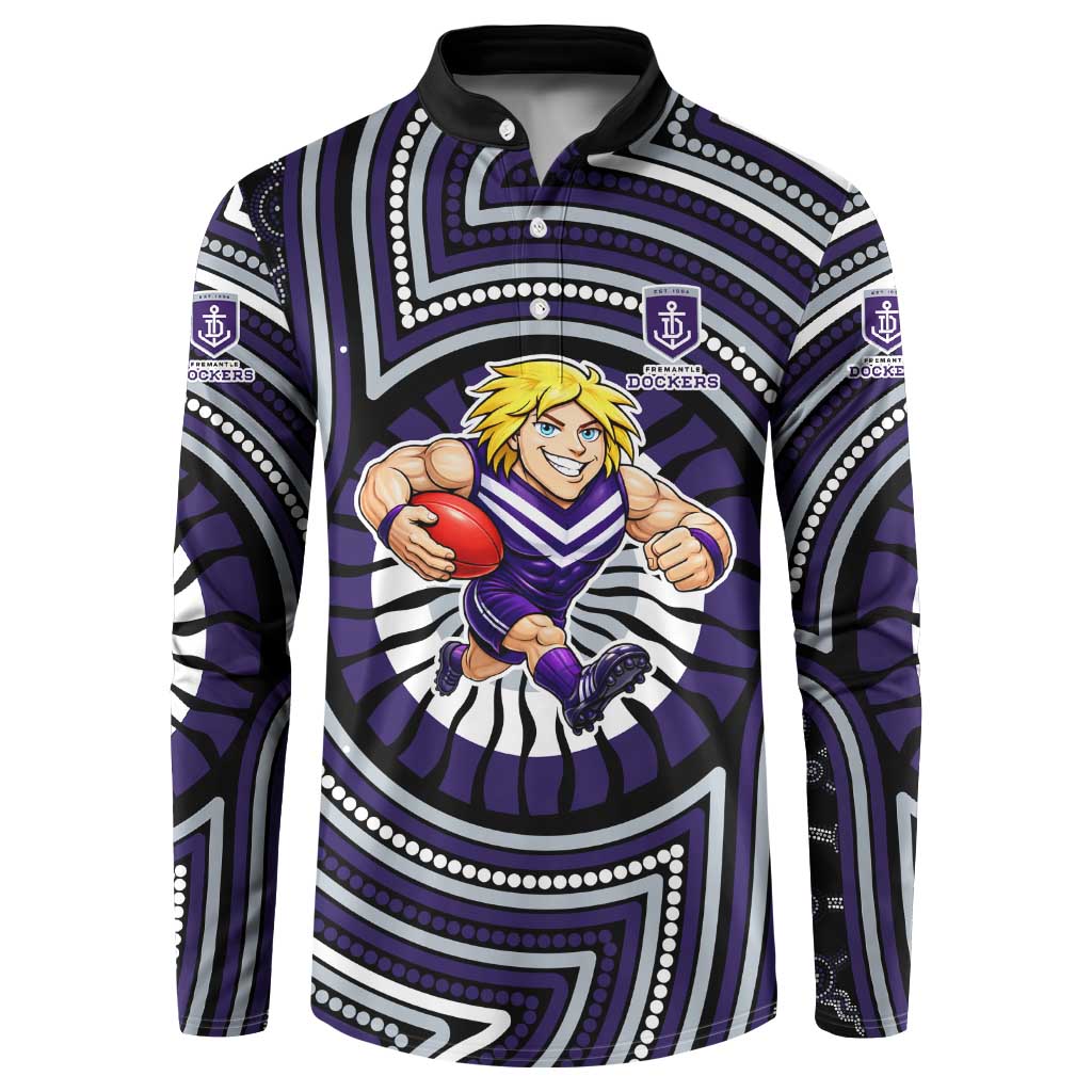 Fremantle Dockers Button Sweatshirt Indigenous Monochrome Dot Art Mascot Style