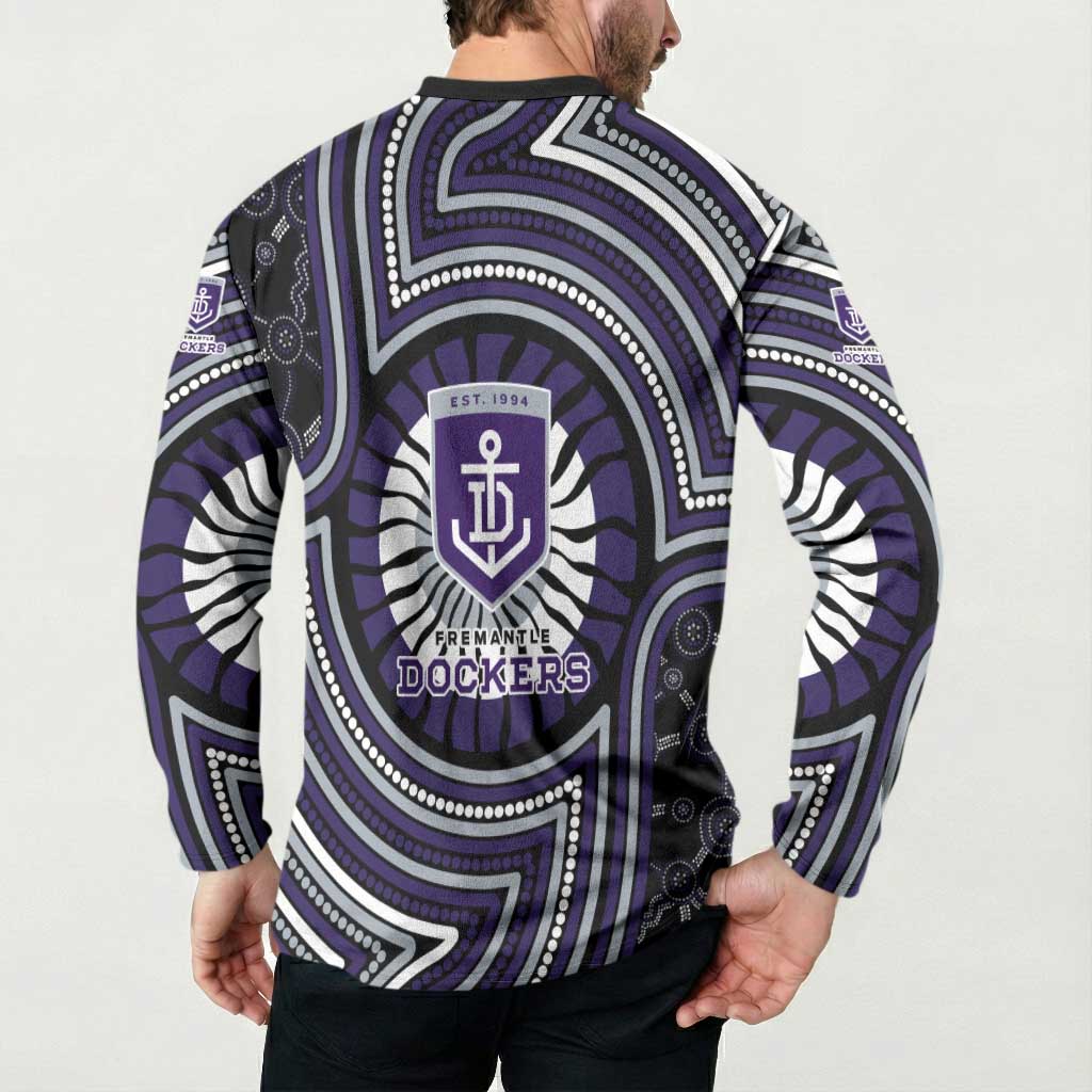Fremantle Dockers Button Sweatshirt Indigenous Monochrome Dot Art Mascot Style