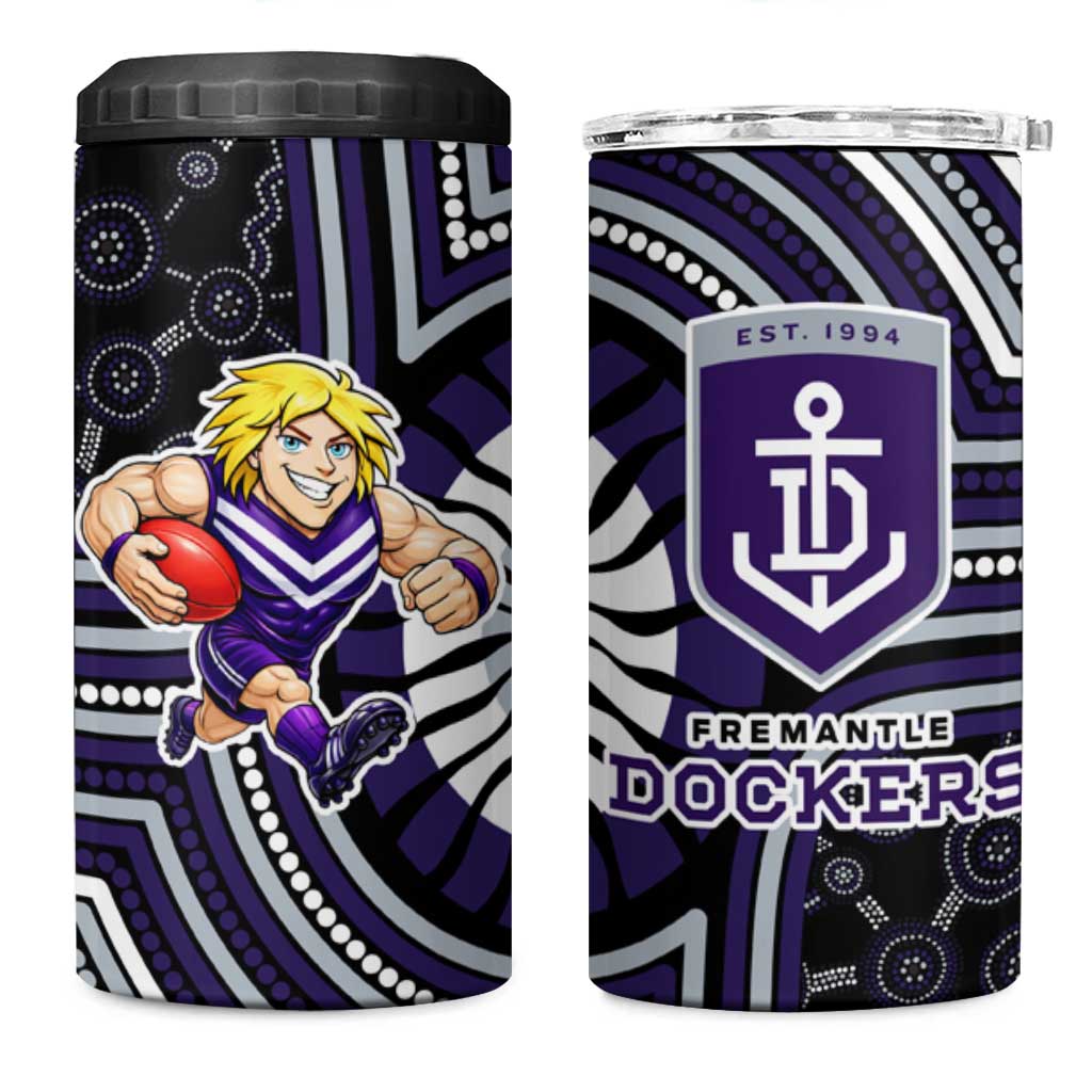 Fremantle Dockers 4 in 1 Can Cooler Tumbler Indigenous Monochrome Dot Art Mascot Style