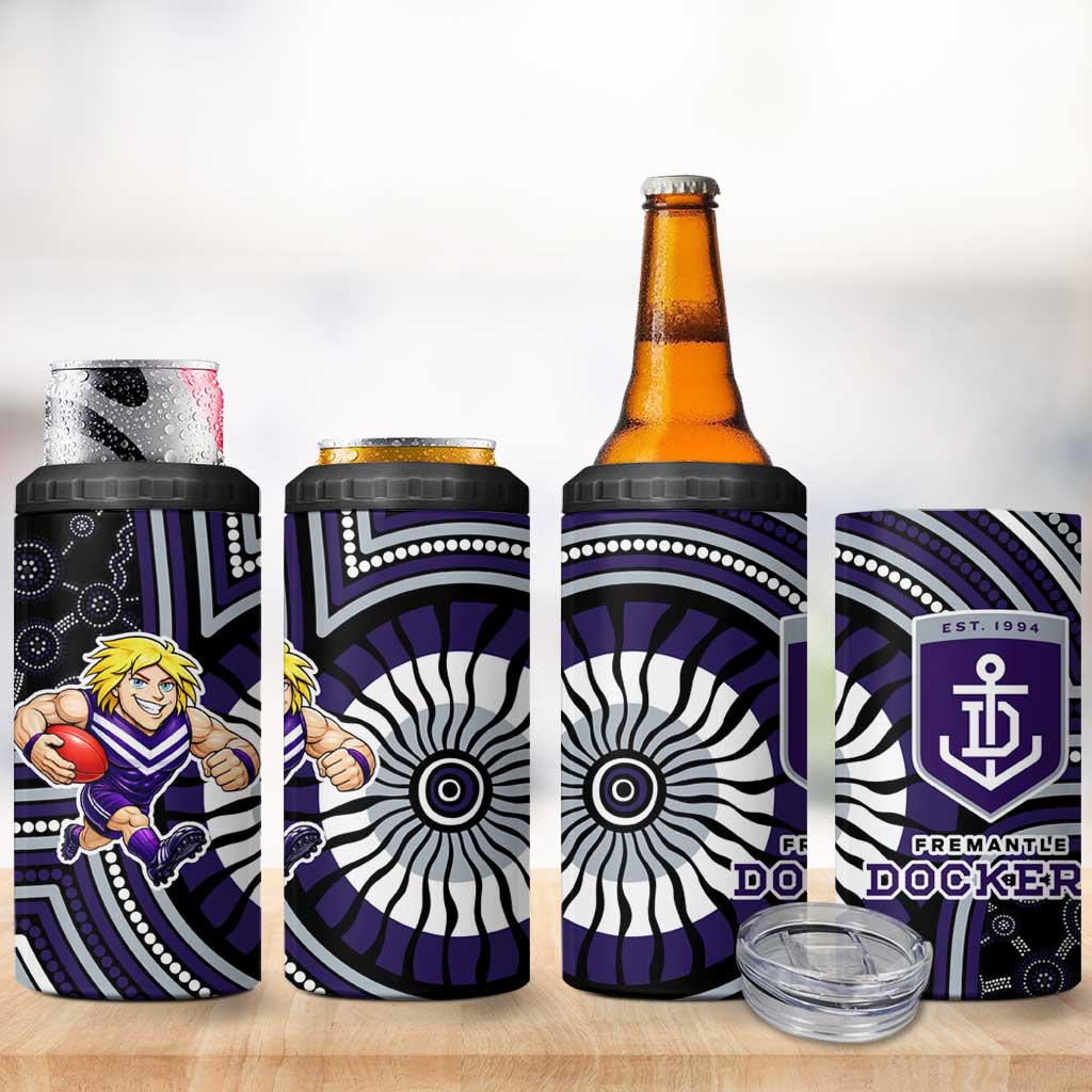 Fremantle Dockers 4 in 1 Can Cooler Tumbler Indigenous Monochrome Dot Art Mascot Style