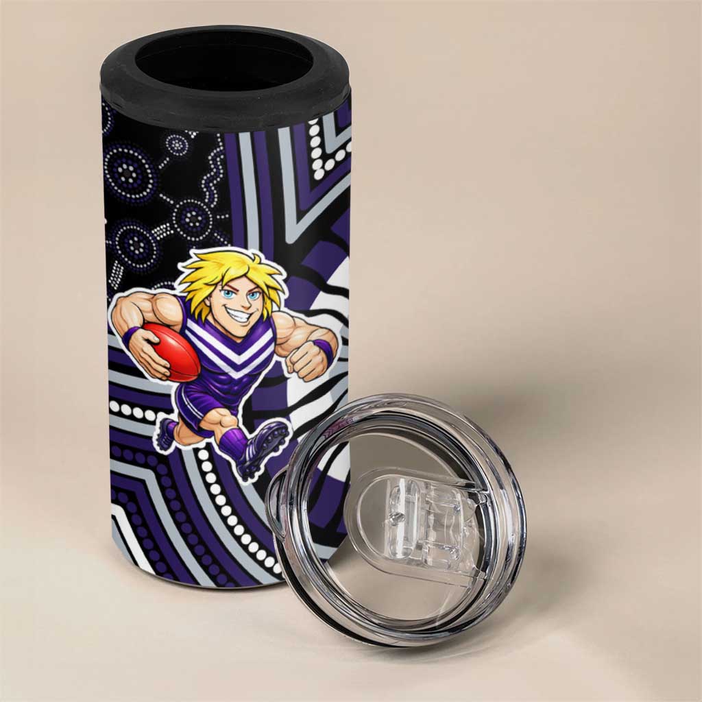 Fremantle Dockers 4 in 1 Can Cooler Tumbler Indigenous Monochrome Dot Art Mascot Style