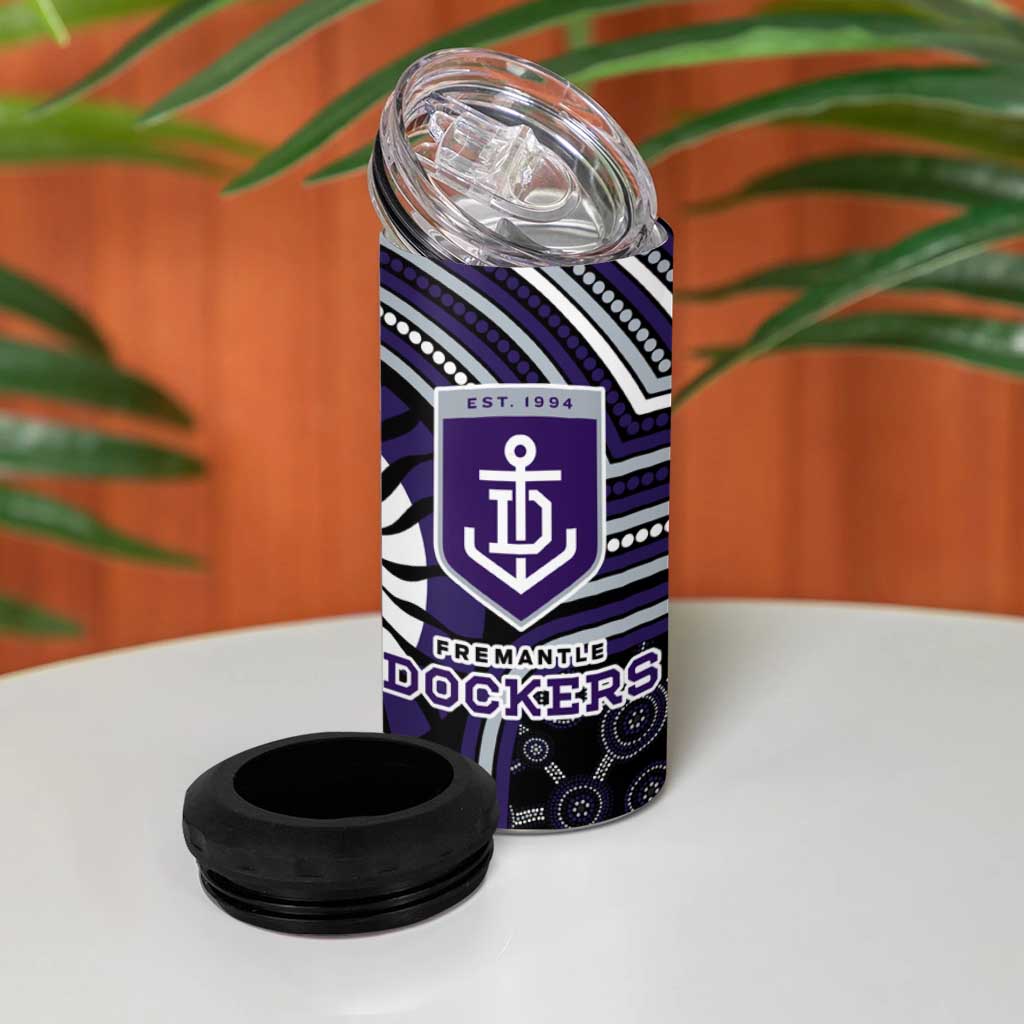 Fremantle Dockers 4 in 1 Can Cooler Tumbler Indigenous Monochrome Dot Art Mascot Style