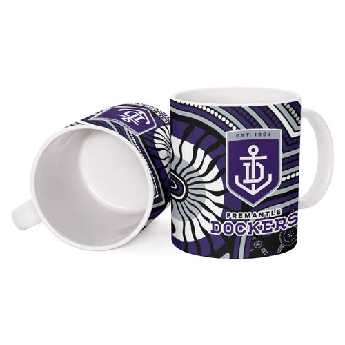 Fremantle Dockers Ceramic Mug Indigenous Monochrome Dot Art Mascot Style