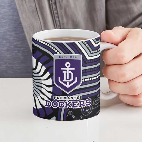 Fremantle Dockers Ceramic Mug Indigenous Monochrome Dot Art Mascot Style