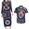 Fremantle Dockers Couples Matching Long Sleeve Bodycon Dress and Hawaiian Shirt Indigenous Monochrome Dot Art Mascot Style