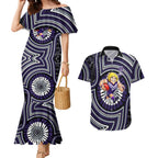 Fremantle Dockers Couples Matching Mermaid Dress and Hawaiian Shirt Indigenous Monochrome Dot Art Mascot Style