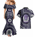 Fremantle Dockers Couples Matching Mermaid Dress and Hawaiian Shirt Indigenous Monochrome Dot Art Mascot Style