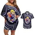 Fremantle Dockers Couples Matching Off Shoulder Short Dress and Hawaiian Shirt Indigenous Monochrome Dot Art Mascot Style