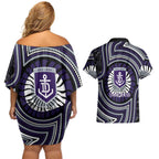 Fremantle Dockers Couples Matching Off Shoulder Short Dress and Hawaiian Shirt Indigenous Monochrome Dot Art Mascot Style