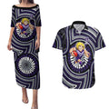 Fremantle Dockers Couples Matching Puletasi and Hawaiian Shirt Indigenous Monochrome Dot Art Mascot Style