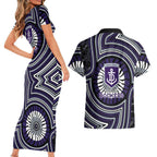 Fremantle Dockers Couples Matching Short Sleeve Bodycon Dress and Hawaiian Shirt Indigenous Monochrome Dot Art Mascot Style
