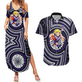 Fremantle Dockers Couples Matching Summer Maxi Dress and Hawaiian Shirt Indigenous Monochrome Dot Art Mascot Style