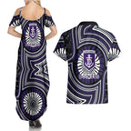Fremantle Dockers Couples Matching Summer Maxi Dress and Hawaiian Shirt Indigenous Monochrome Dot Art Mascot Style