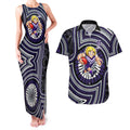 Fremantle Dockers Couples Matching Tank Maxi Dress and Hawaiian Shirt Indigenous Monochrome Dot Art Mascot Style