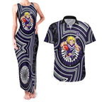 Fremantle Dockers Couples Matching Tank Maxi Dress and Hawaiian Shirt Indigenous Monochrome Dot Art Mascot Style