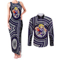 Fremantle Dockers Couples Matching Tank Maxi Dress and Long Sleeve Button Shirt Indigenous Monochrome Dot Art Mascot Style