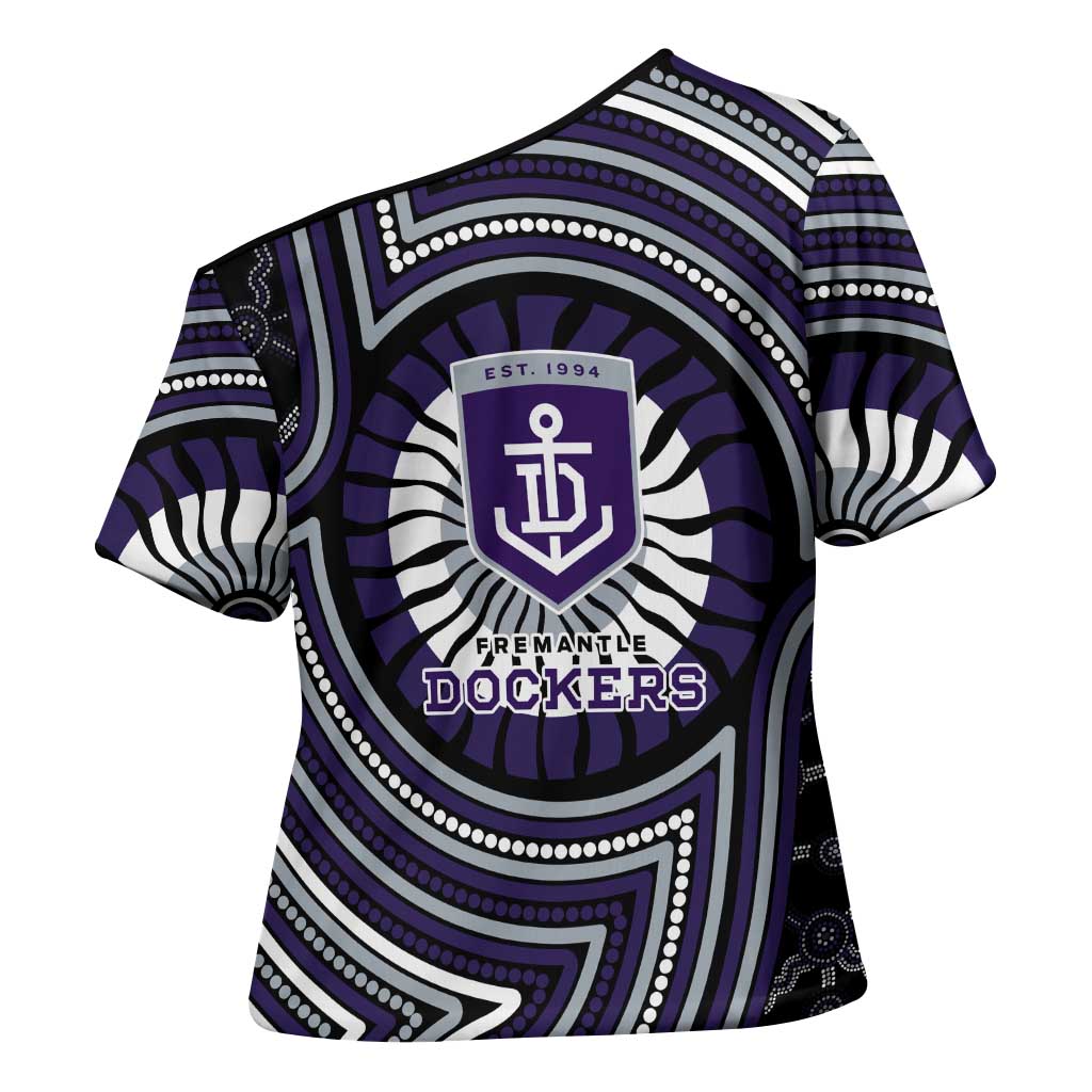 Fremantle Dockers Cross Shoulder Shirt Indigenous Monochrome Dot Art Mascot Style