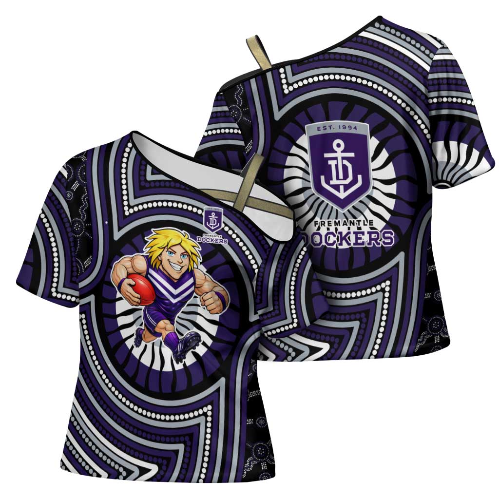 Fremantle Dockers Cross Shoulder Shirt Indigenous Monochrome Dot Art Mascot Style