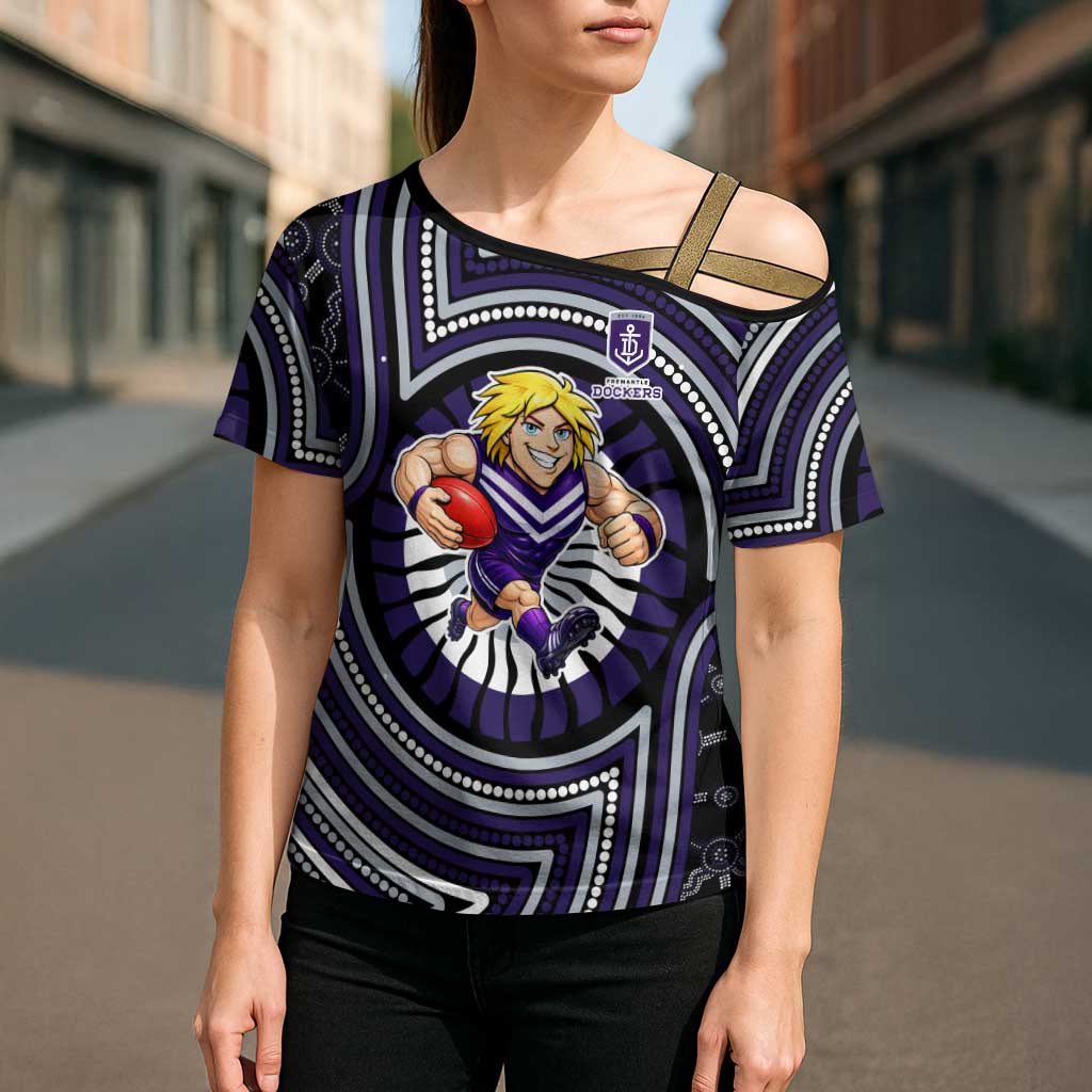 Fremantle Dockers Cross Shoulder Shirt Indigenous Monochrome Dot Art Mascot Style