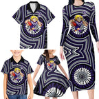 Fremantle Dockers Family Matching Long Sleeve Bodycon Dress and Hawaiian Shirt Indigenous Monochrome Dot Art Mascot Style